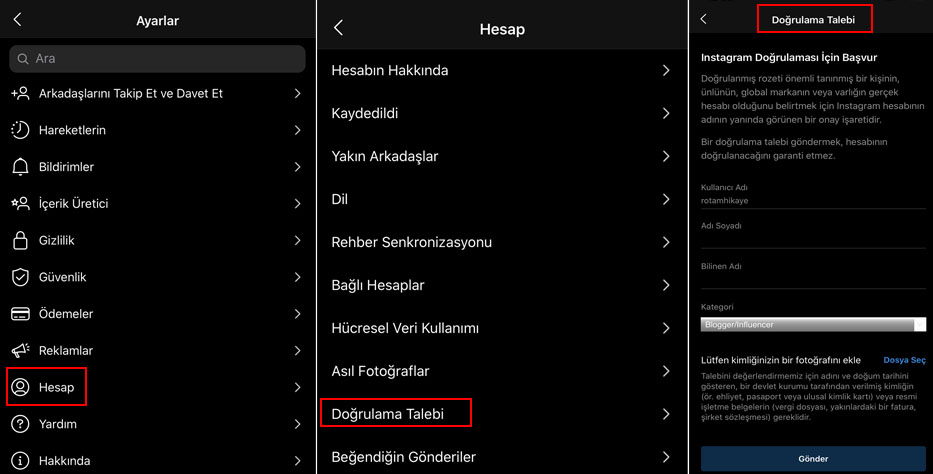 instagram mavi tik alma